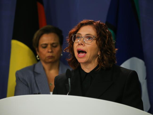 SYDNEY, AUSTRALIA: Newswire Photos: MAY 01 2024: Minister for Social Services, Amanda Rishworth addresses the media in a press conference in Sydney with The Prime Minister Anthony Albanese, the Minister for Communications, Michelle Rowland and Domestic Family and Sexual Violence Commissioner Micaela Cronin.  Picture: NCA Newswire / Gaye Gerard