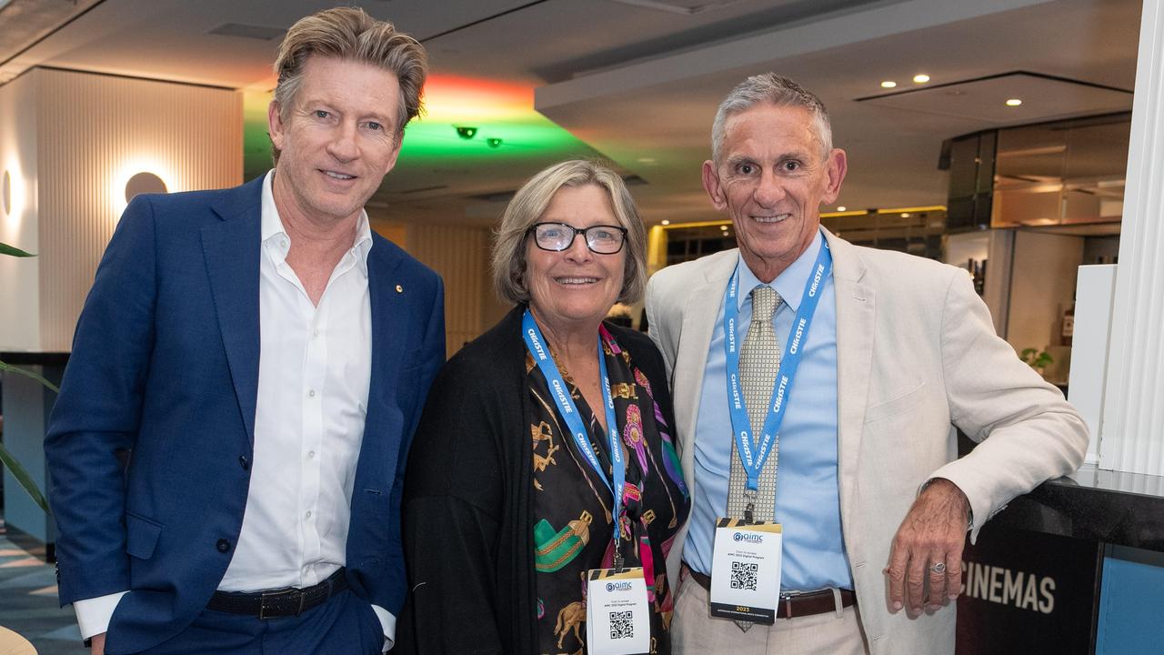 Chris Nyst, producer Trish Lake and David Wenham (L) at the Australian International Movie Convention on the Gold Coast this week. They are reuniting to make a sequel to the hit 2003 crime caper Gettin’ Square. Photography By Paul A. Broben