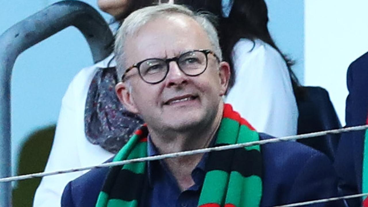 Anthony Albanese watches Souths take on St George in round five of the NRL. Picture: Getty Images.