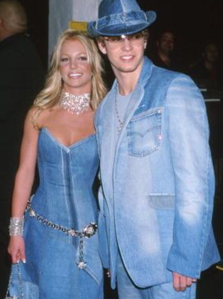 Britney and Justin, double denim in 2001. Picture: Jeffrey Mayer/WireImage