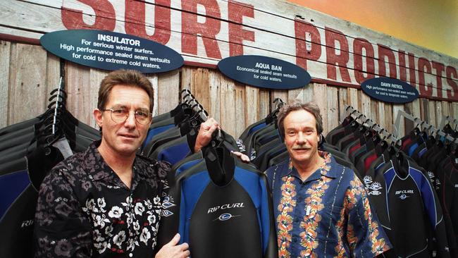 The founders of Rip Curl surfwear, Doug ‘Claw’ Warbrick and Brian ‘Sing Ding’ Singer, in 1997.