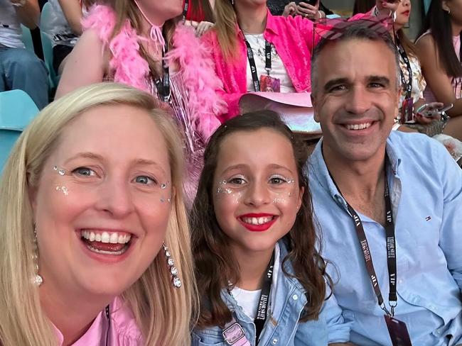 SA Premier Peter Malinauskas at the Taylor Swift concert in Sydney with wife Annabel West and daughter Sophie. Picture: instagram