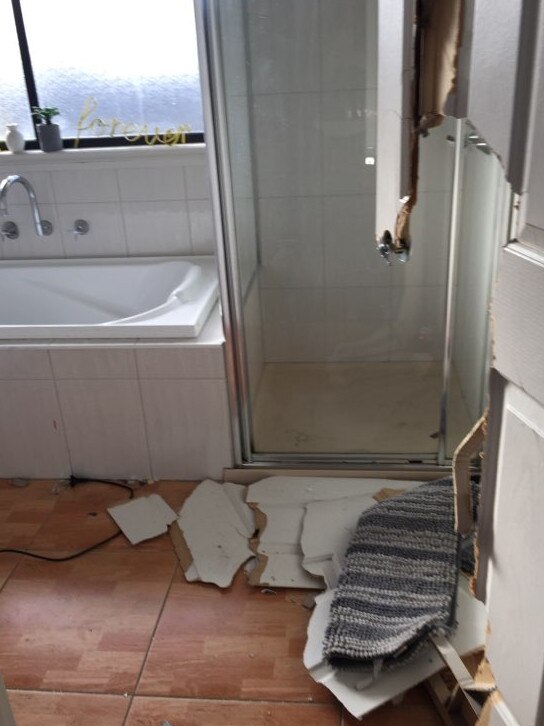 Damage to the bathroom.