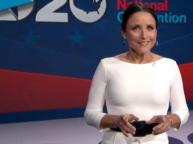 Julia Louis-Dreyfus aka Selina Meyer from Veep fronted the final day of the DNC. Picture: AFP