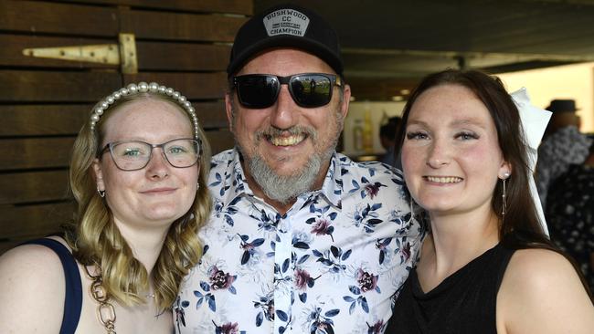 Ladbrokes Sale Cup. Racegoers are pictured attending Cup Day horse races at Sale Turf Club, Sunday 27th October 2024. Lily Gains, David Adamson and Claire Gains. Picture: Andrew Batsch