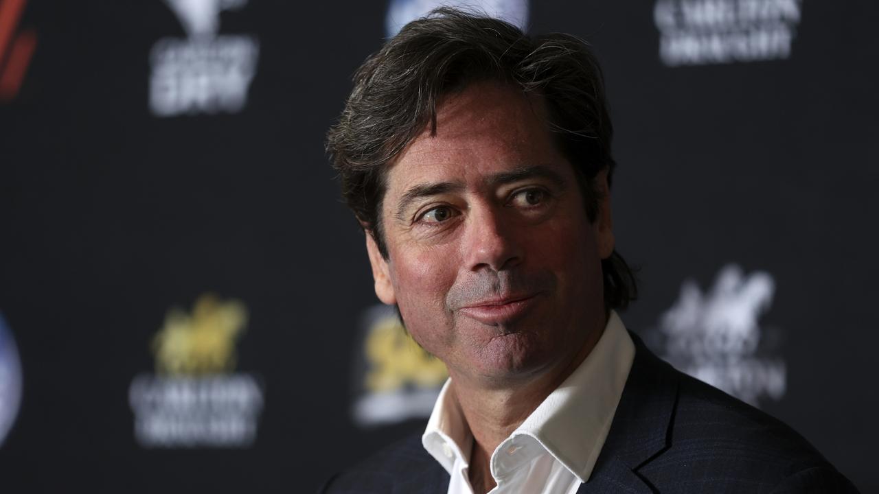 AFL boss Gillon McLachlan speaks on Thursday. Picture: Martin Keep/AFL Photos/AFL Photos via Getty Images