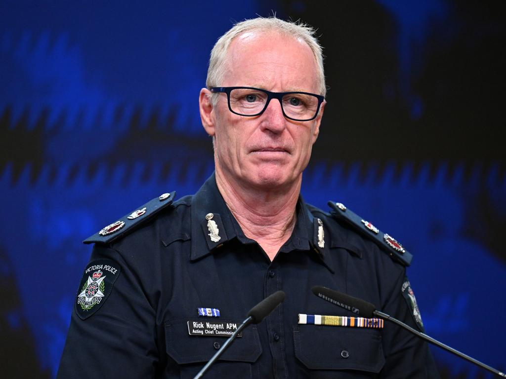 Victoria Police Acting Chief Commissioner Rick Nugent during a press conference announcing operational priorities, at Victoria Police Centre in Melbourne on February 20, 2025. Picture: AAP Image/James Ross