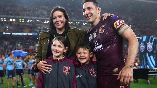 Billy Slater with wife Nicole and their children after his final game for Queensland. (Cameron Spencer/Getty Images)