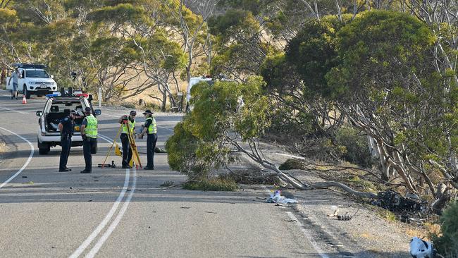 Police at the scene of the crash on Brinkley Rd. Picture: Tom Huntley