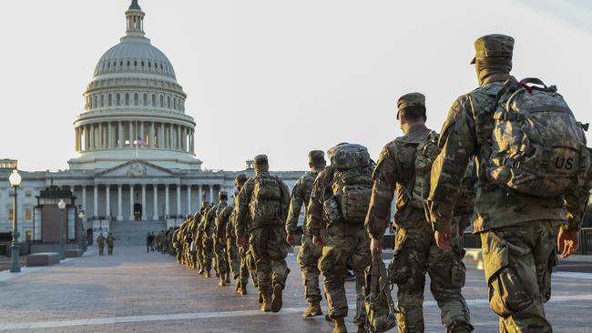 National Guard members arrive at the Capitol Building on Wednesday. Picture: AFP