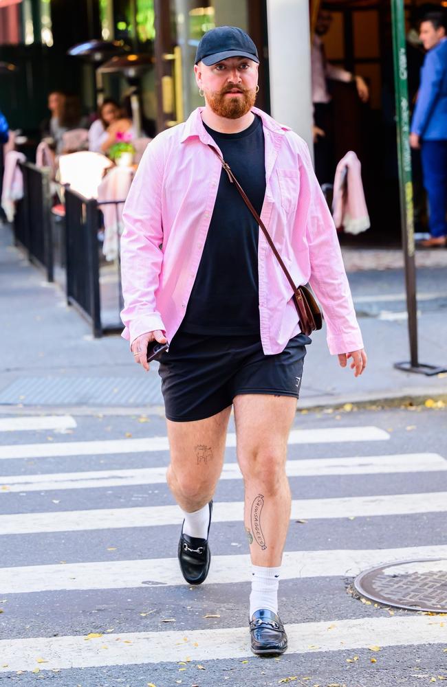 Singer Sam Smith looked bright in pink after lunch in New York City. Picture: Backgrid