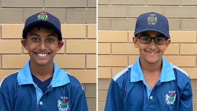 (L-R) Ethan Natkunamanickam and Vivaan Kanhe, NSW PSSA U12 boys cricket team to play School Sports Australia U12 Championships in Darwin 2023, picture at Raby Oval, 1 June 2023. Picture: Jason Hosken (News Corp)