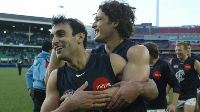 Scott Camporeale with Brendan Fevola in his Carlton days. Picture: File