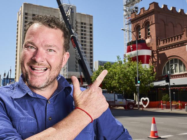 Andrew 'Cosi' Costello outside the Central Market in Adelaide , while Santa is being installed for the Christmas season, Sunday, Oct. 27, 2024. Picture: Matt Loxton