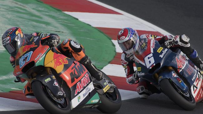 Remy Gardner (87) and Cameron Beaubien (6) during practice at Misano last month.