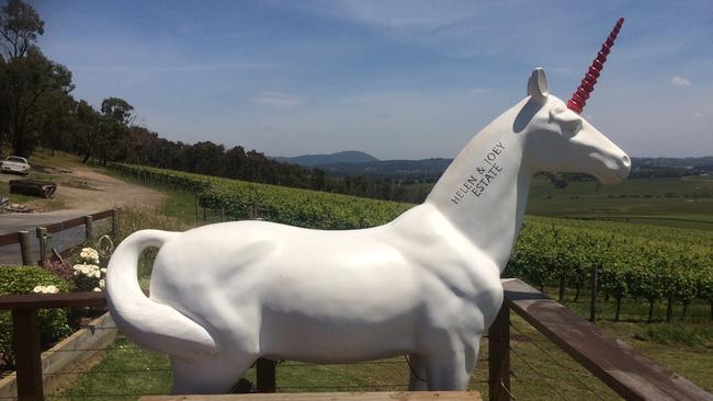 Bruce the unicorn is the mascot at at Helen &amp; Joey Estate and is the main attraction at the Unicorn Spring Festival.