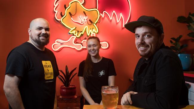 Co-owner Jason Hall, manager Lauren Odgers and co-owner Tom Baker. Picture: Julian Andrews