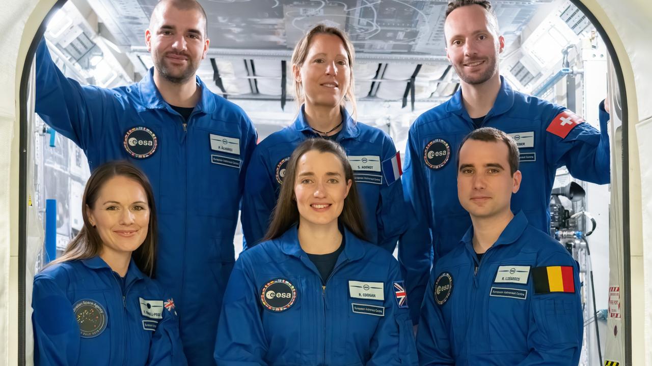 L-R front Katherine Bennell-Pegg (Australia), Rosemary Coogan (UK), Raphaël Liégeois (Belgium) l-r back, Pablo Álvarez Fernàndez (Spain), Sophie Adenot (France) and Marco Sieber (Switzerland) Australian Space Agency’s Katherine Bennell-Pegg will graduate on Monday 22 April, becoming a certified astronaut. She will be the first person to become a qualified astronaut under the Australian flag. Picture: Supplied