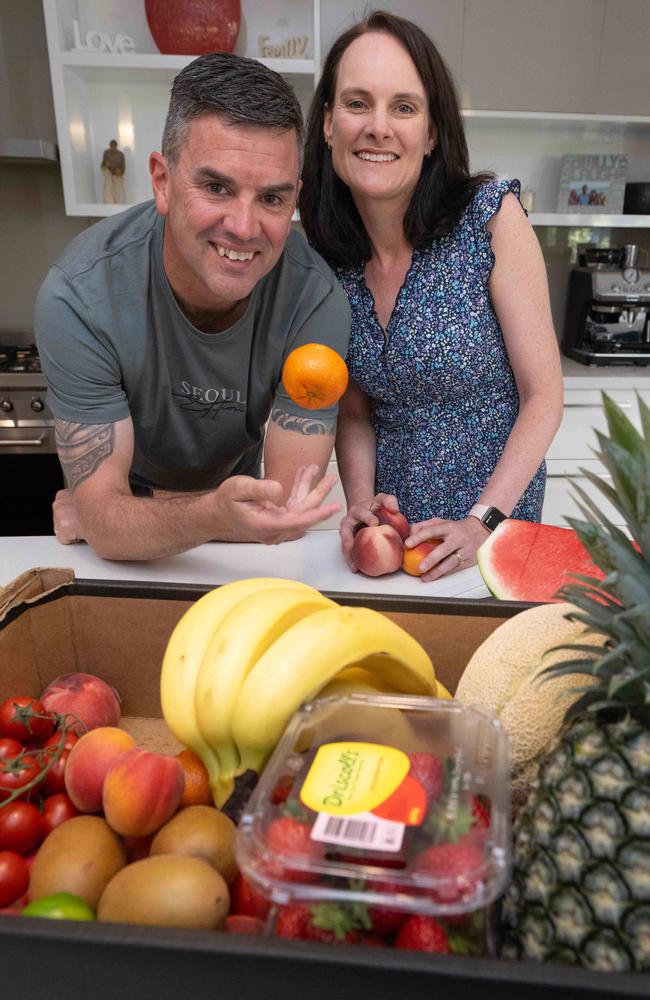 New Liberal leader Brad Battin with his wife, Jo, at their home in Berwick. Picture: Tony Gough