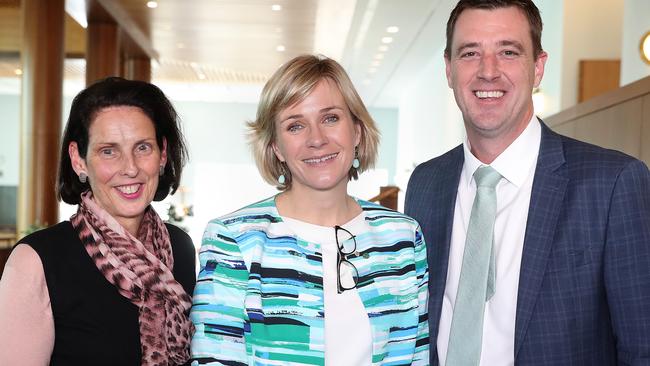 Mayor of Mosman Carolyn Corrigan, Zali Steggall, Northern Beaches Mayor Michael Regan at a luncheon after Ms Steggall delivered her maiden speech in the House of Representatives Chamber, at Parliament House in Canberra. Picture: Kym Smith