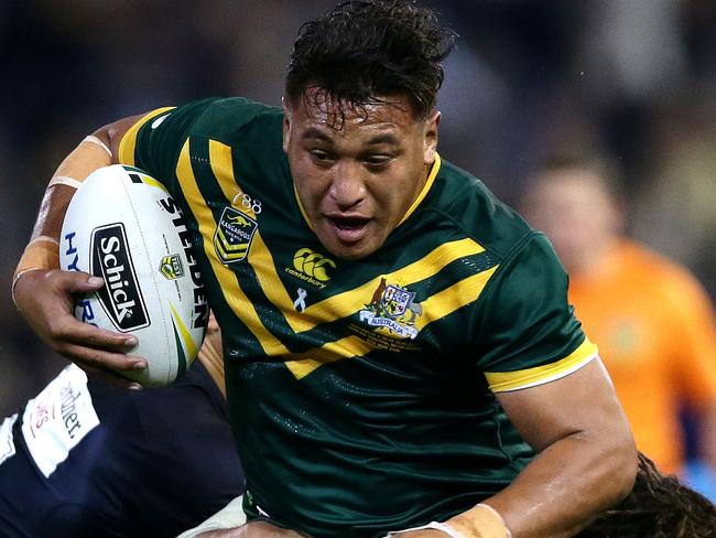 Australia's Josh Papalii during the rugby league Test Match between the Australian Kangaroos and the New Zealand Kiwis at Hunter Stadium , Newcastle .Picture : Gregg Porteous