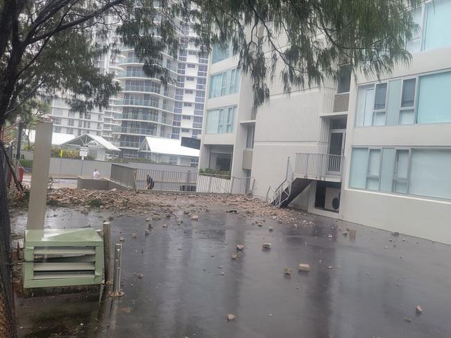 A Gold Coast apartment complex has sustained damages by Cyclone Alfred. Picture Darren Rielly/Facebook