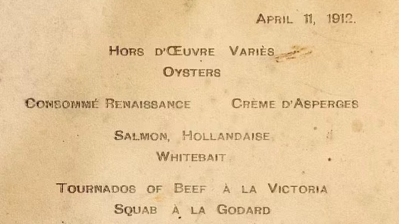 This menu from the Titanic has sold for $162,000. Picture: Henry Aldridge &amp; Son of Devizes, Wiltshire