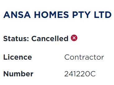 Ansa Homes' building licence was suspended earlier this year, before the company went bust. Picture: ServiceNSW