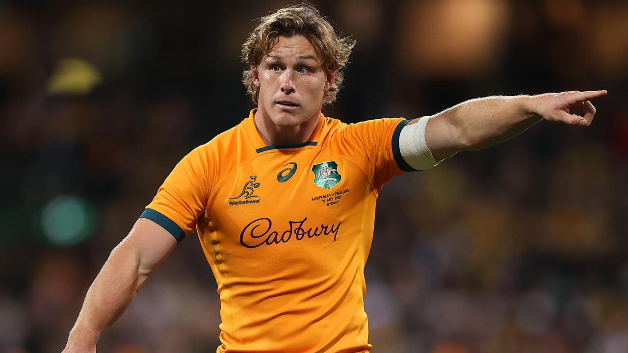 SYDNEY, AUSTRALIA - JULY 16: Michael Hooper of the Wallabies gestures during game three of the International Test match series between the Australia Wallabies and England at the Sydney Cricket Ground on July 16, 2022 in Sydney, Australia. (Photo by Mark Kolbe/Getty Images)