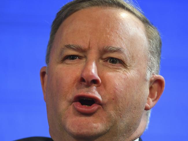 Australian Opposition Leader Anthony Albanese speaks at the National Press Club in Canberra, Friday, November 8, 2019. (AAP Image/Lukas Coch) NO ARCHIVING