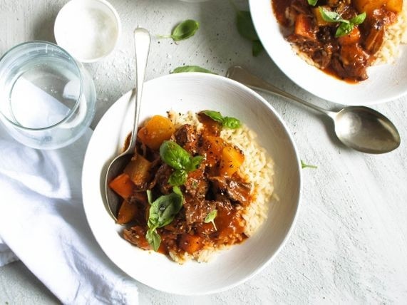 Slow-cooked beef casserole.