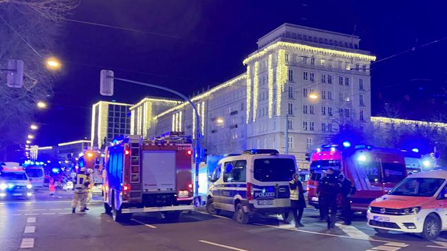 Emergency services, police and firefighters attend the scene in Magdeburg. Picture: Heiko Rebsch / Getty