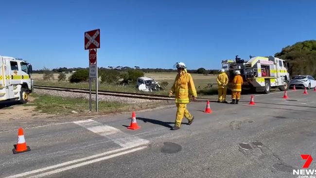 Emergency services at the scene of the crash. Picture: 7 NEWS,