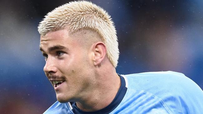 SYDNEY, AUSTRALIA - APRIL 29: Patrick Wood of Sydney FC celebrates scoring a goal during the round 26 A-League Men's match between Sydney FC and Newcastle Jets at Allianz Stadium, on April 29, 2023, in Sydney, Australia. (Photo by Brett Hemmings/Getty Images)