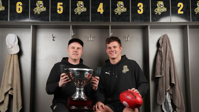 Kingborough Tigers coach Trent Baumeler and captain Lachie Clifford ahead of the TSL grand final against North Launceston. Picture: Nikki Davis-Jones