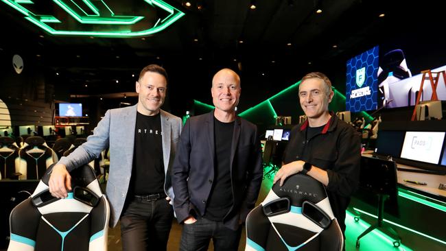 Fortress Australia founders Adrian Giles, Ryan Trainor and Jon Satterley at their new esports precinct. Picture: David Geraghty