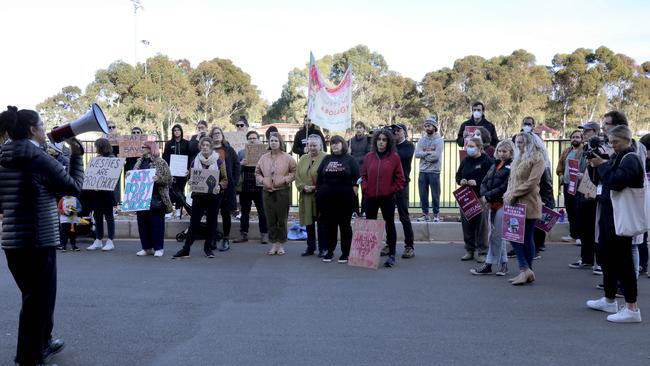 A protest against the antiabortionists at the Thebarton Community Centre came to nothing, as the meeting was cancelled. 2 July 2022. Picture: Dean Martin