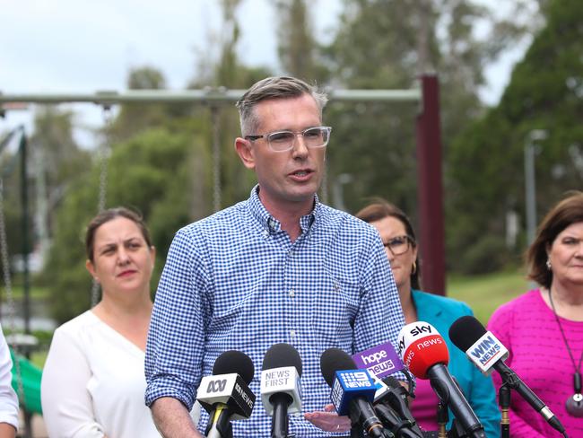 NSW Premier Dominic Perrottet during a press conference in Nowra ahead of the election. Picture: Gaye Gerard