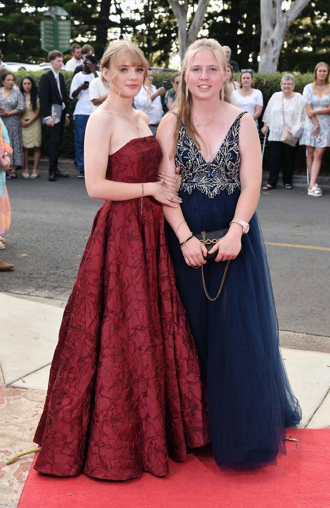 Violet Chochdowski and Georgie Green at Centenary Heights State High School formal. Picture; Patrick Woods.