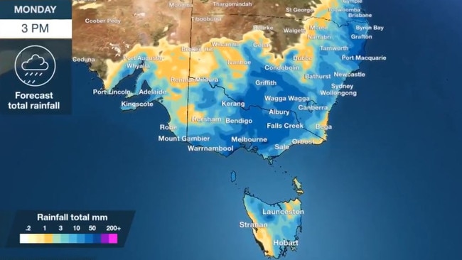 Rain is forecast for every capital city in Australia’s east. Picture: BOM