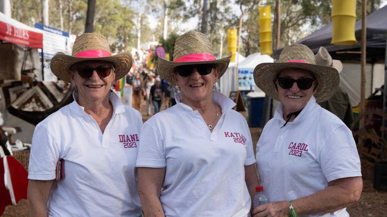 Dianne Scutt, Carol Middlebrook and Kay Quirk at the 2023 Gympie Music Muster. August 24, 2023. Picture: Christine Schindler