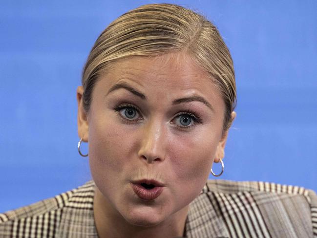 CANBERRA, AUSTRALIA- NewsWire Photos MARCH 3 2021: Australian of the Year 2021 Grace Tame  at the National Press Club in Canberra. Picture: NCA NewsWire / Gary Ramage