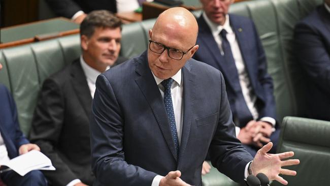 Leader of the Opposition Peter Dutton during Question Time at Parliament House in Canberra. Picture: NCA NewsWire / Martin Ollman