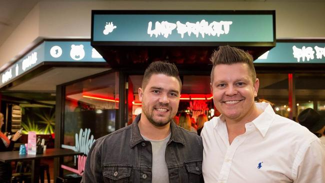 Jonathan Johnny Eddings (right) at the launch of Milky Lane Surfers Paradise.