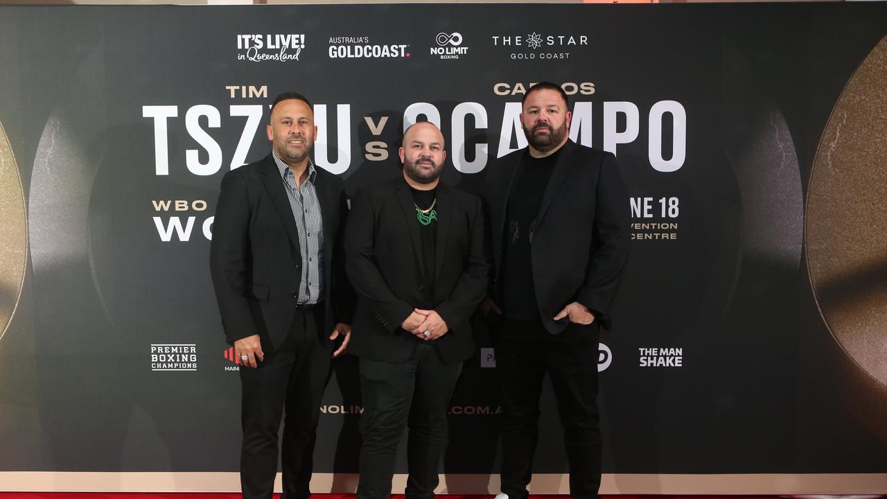 Tim Tszyu v Carlos Ocampo fight launch party, Nineteen at the Star, Broadbeach. (L-R) are Matt, Trent and George Rose. Picture by Richard Gosling