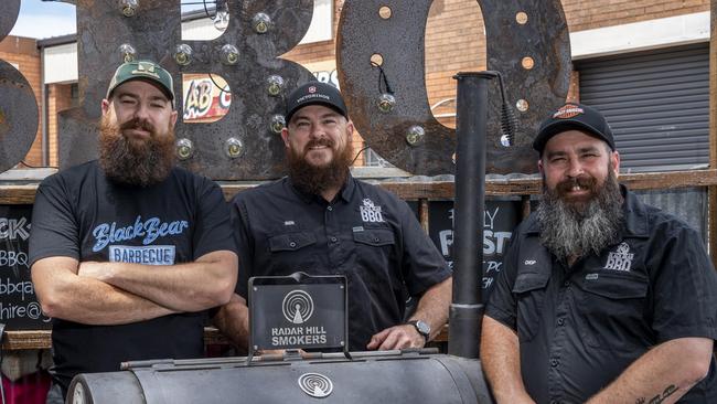 BlackBear BBQ Pit Masters Ben Huppatz, Glen Ellis and Scott McCoy make their Parramatta Lanes debut this year. Picture: Monique Harmer