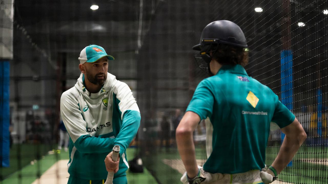 DT SPORT – Australian cricketer Nathan Lyon at a training session with deaf cricketers. Supplied