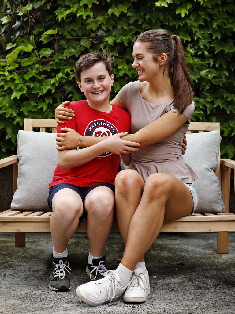 Ky’s sister Charlotte donated 1.6 litre of bone marrow to save her brother’s life while he was undergoing treatment and joined him on the tarmac to meet the monarchs. Picture: Sam Ruttyn