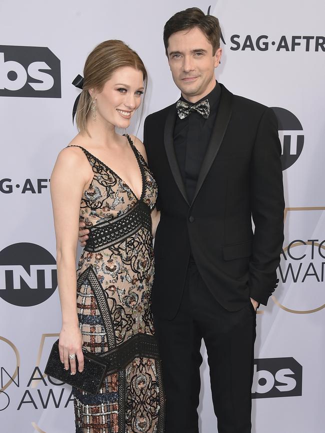 Ashley Hinshaw and Topher Grace. Picture: AP