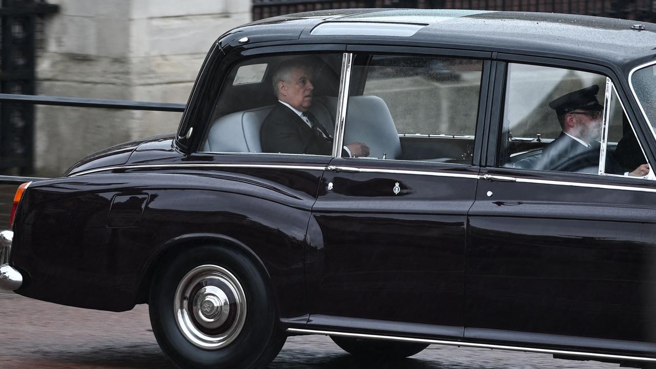 Prince Andrew arrived alone with the regular guests, ahead of the senior royals. Picture: AFP